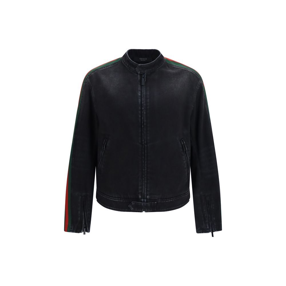 Gucci Web-Stripe Cotton Denim Jacket — Black