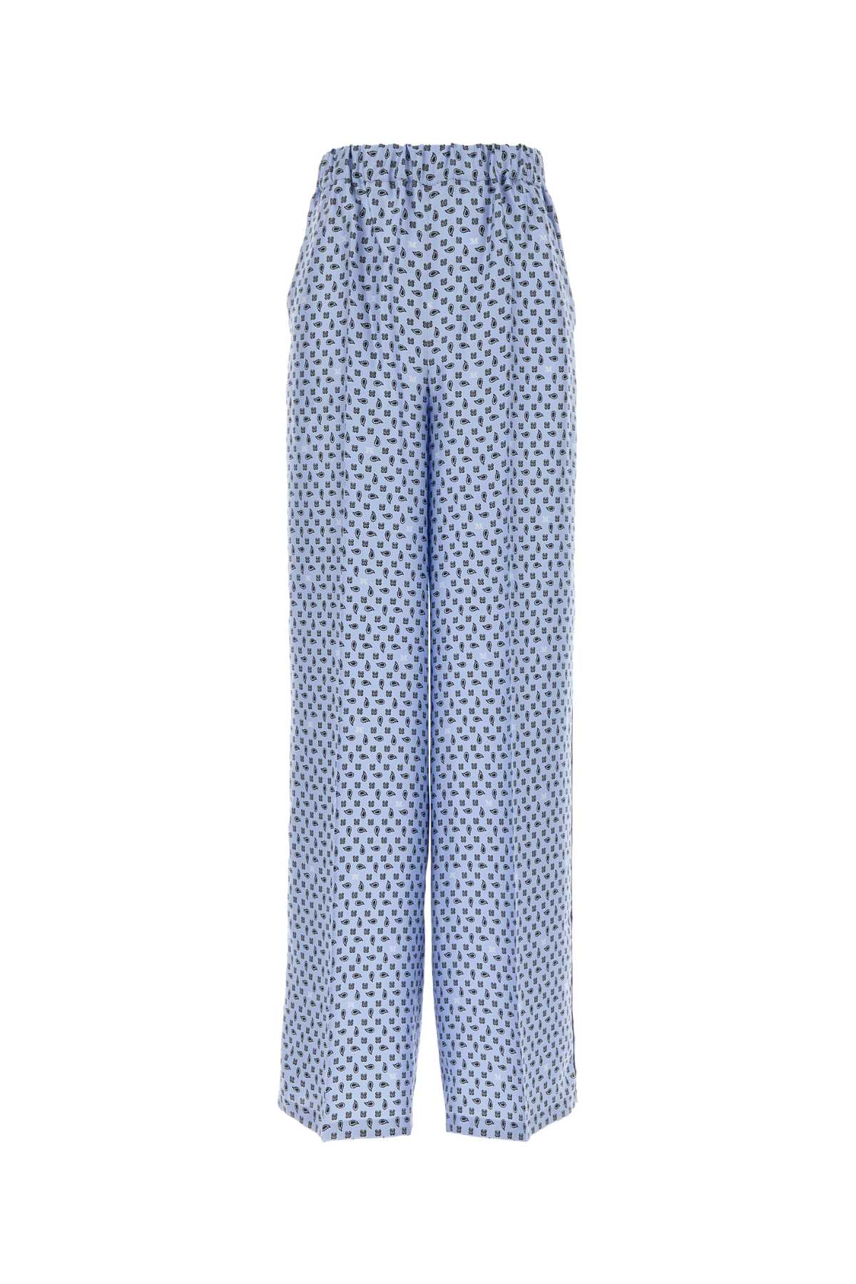 Max Mara Geometric-Patterned Silk Trousers — Blue