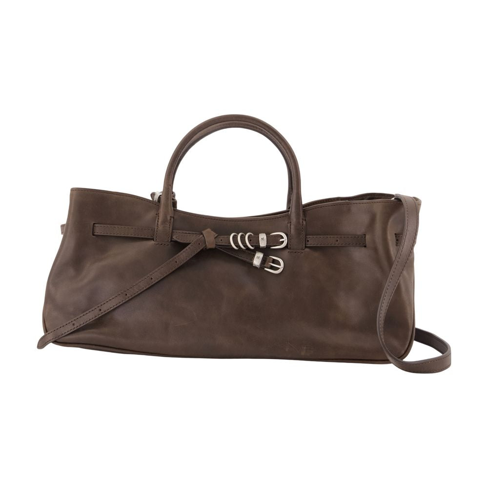 Margesherwood Leather with Hardware Bow Shoulder Bag — Brown