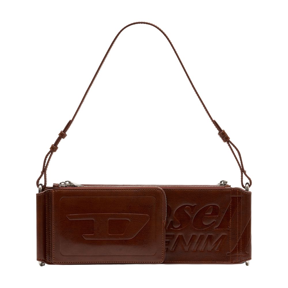 Diesel Logo-Embossed Synthetic Shoulder Bag — Brown