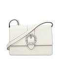 Jimmy Choo Rhinestone-Buckle Leather Crossbody Bag — White