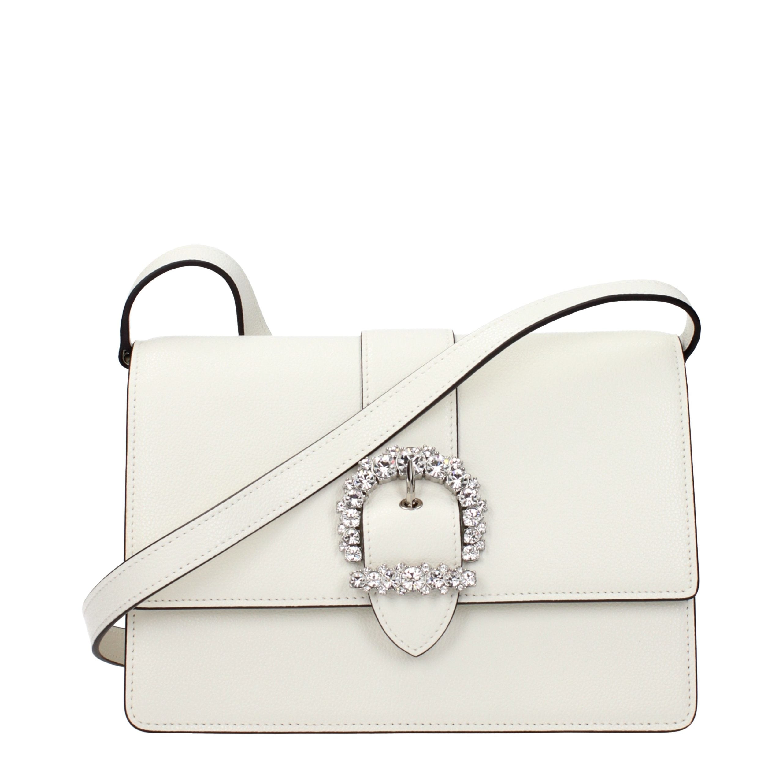 Jimmy Choo Rhinestone-Buckle Leather Crossbody Bag — White