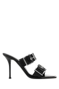 Alexander McQueen Buckle-Embellished Leather Heel Sandal — Black