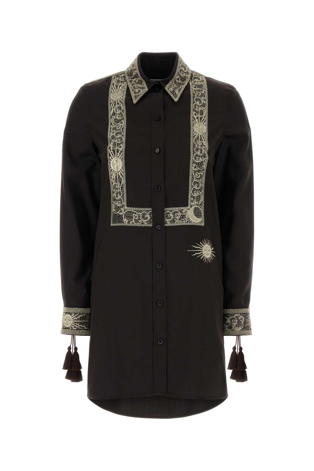Burberry Lace-Trimmed Silk Dress — Black