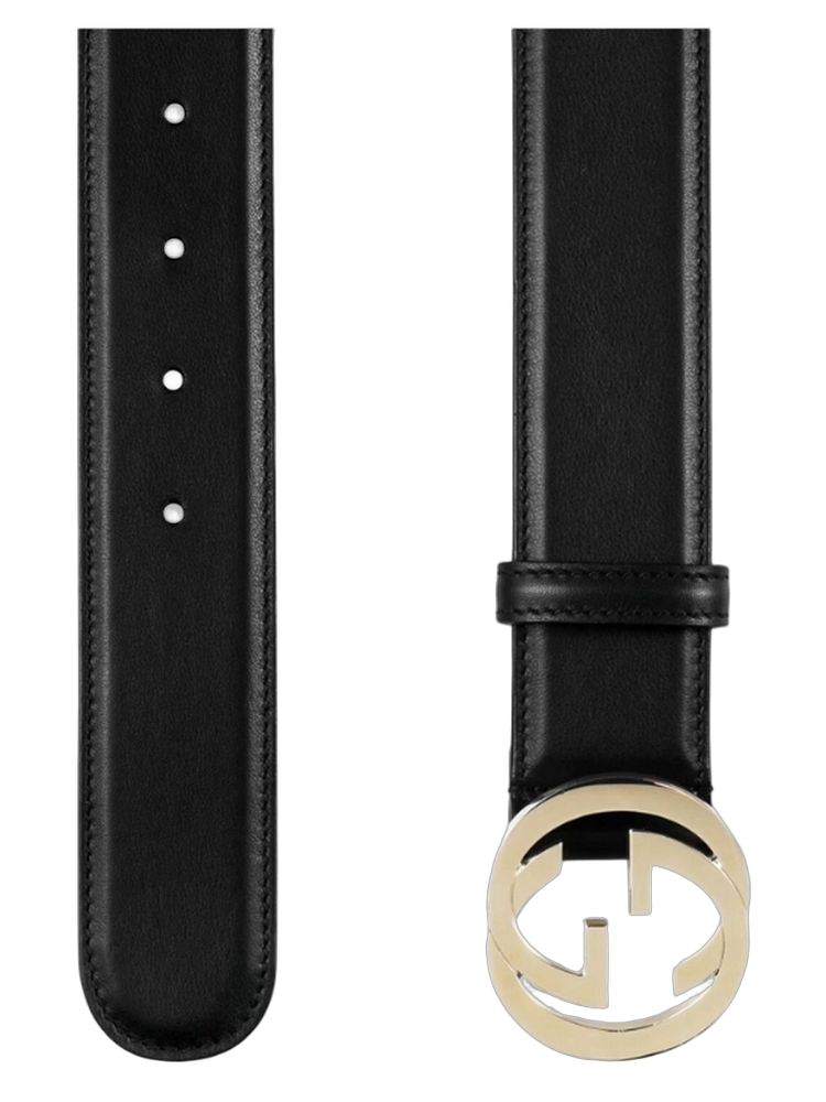 Gucci Leather with Metal Buckle Belt — Black