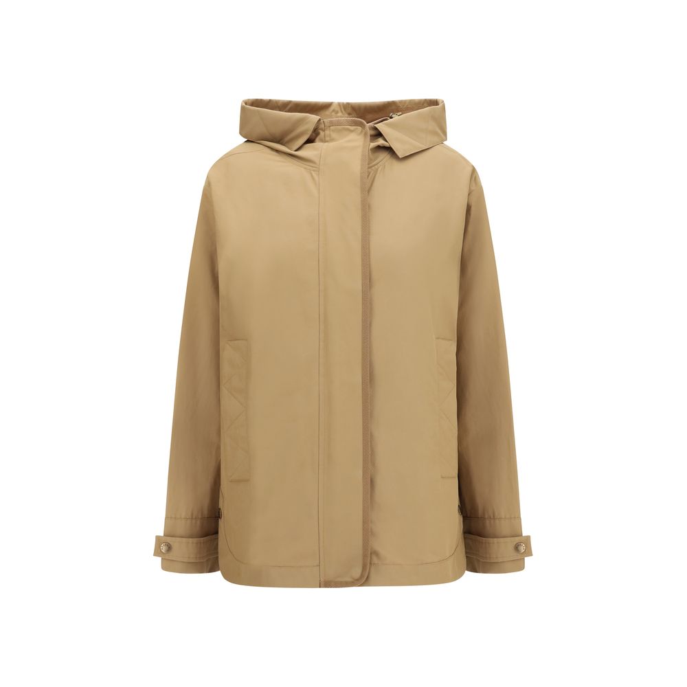 Moncler Hooded Polyamide Shell Coat — Beige