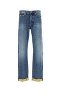 Versace Printed-Cuff Denim Jeans — Blue