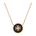 Tory Burch Logo Enamel Pendant Necklace — Black
