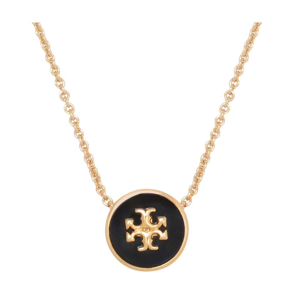 Tory Burch Logo Enamel Pendant Necklace — Black