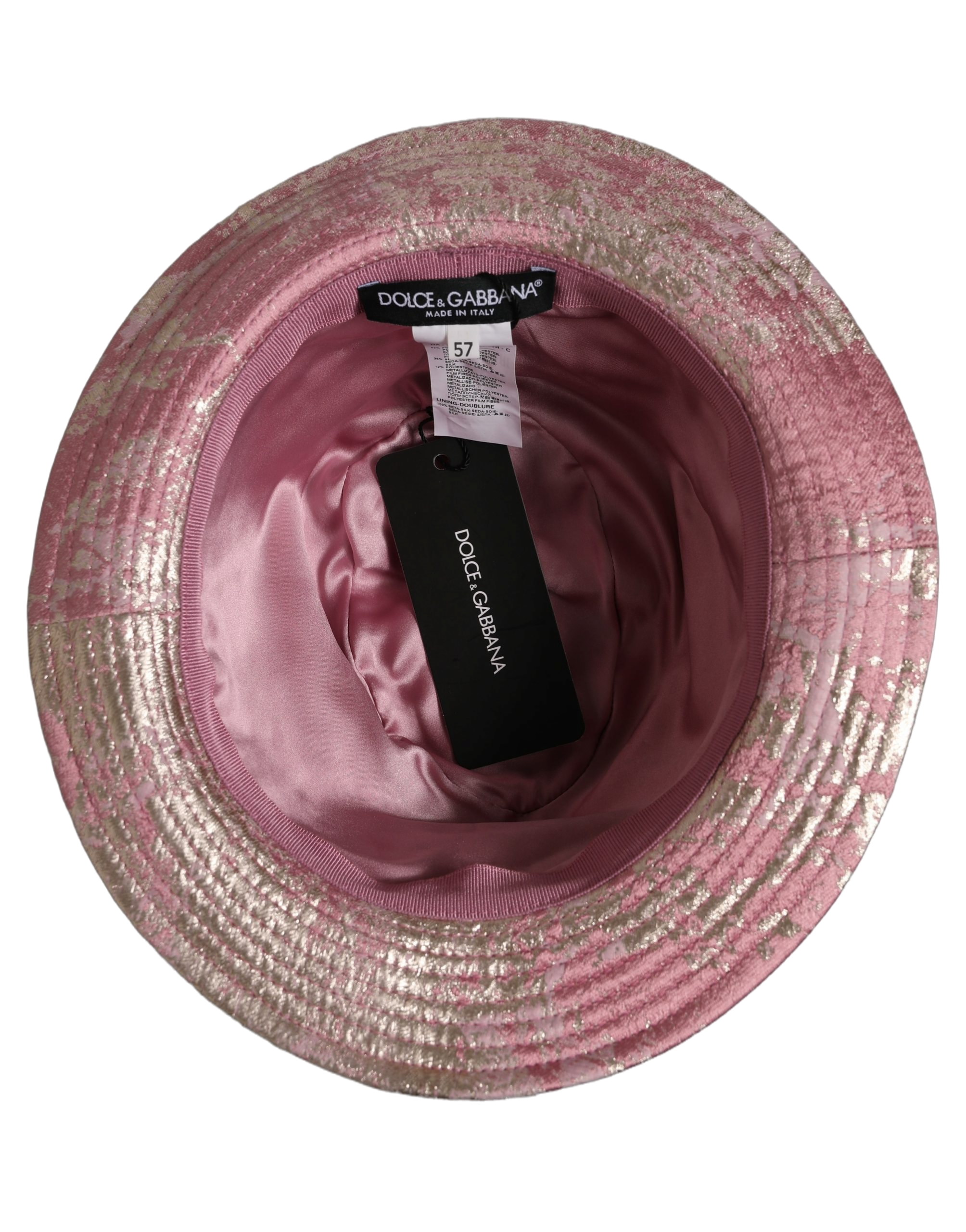 Dolce & Gabbana HAT10020 Metallic Jacquard Monogram Bucket Hat — Pink
