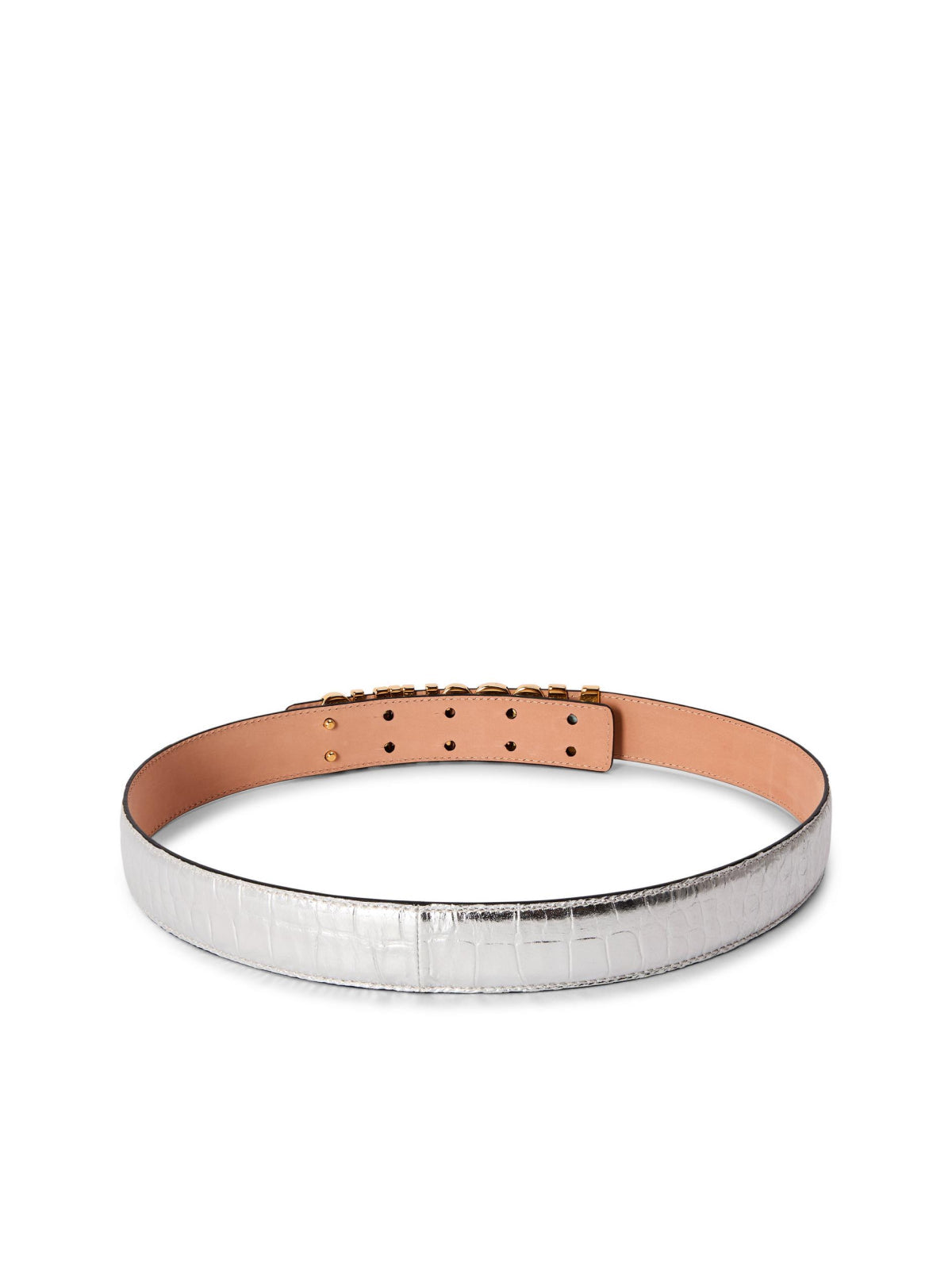 Moschino Logo Lettering Buckle Belt — Silver