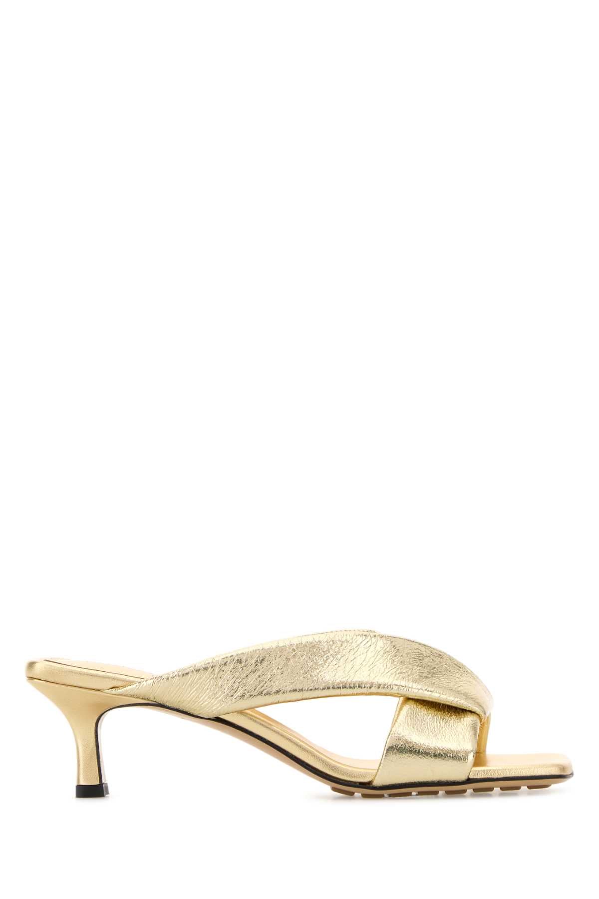 Bottega Veneta Riva Mule Sandal — Gold