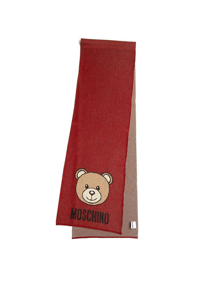 Moschino Embroidered Teddy Bear Scarf — Red