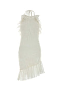 Blumarine Feathered Nylon Dress — Beige
