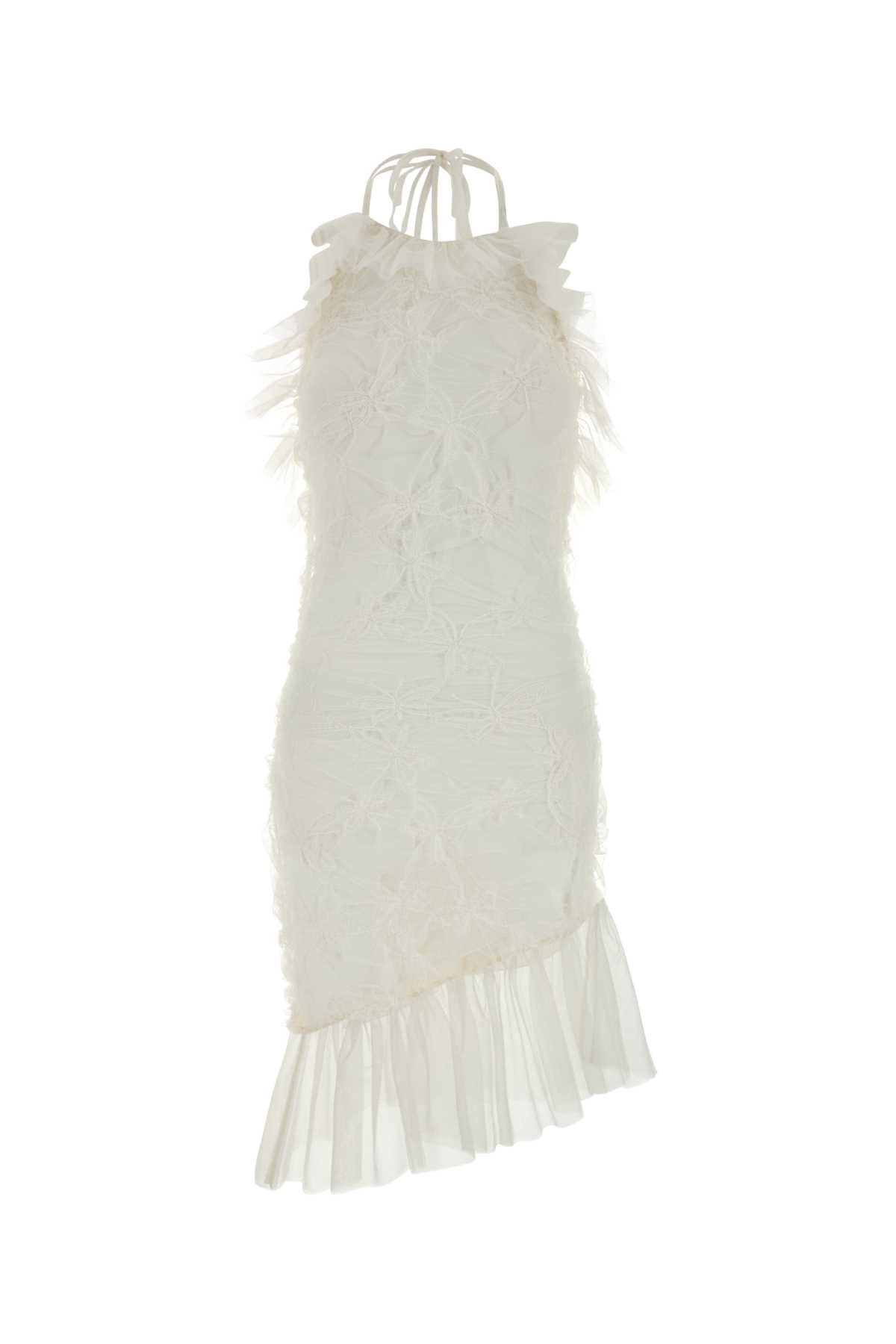 Blumarine Feathered Nylon Dress — Beige