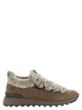 Brunello Cucinelli Shearling-Lined Suede Sneaker — Brown