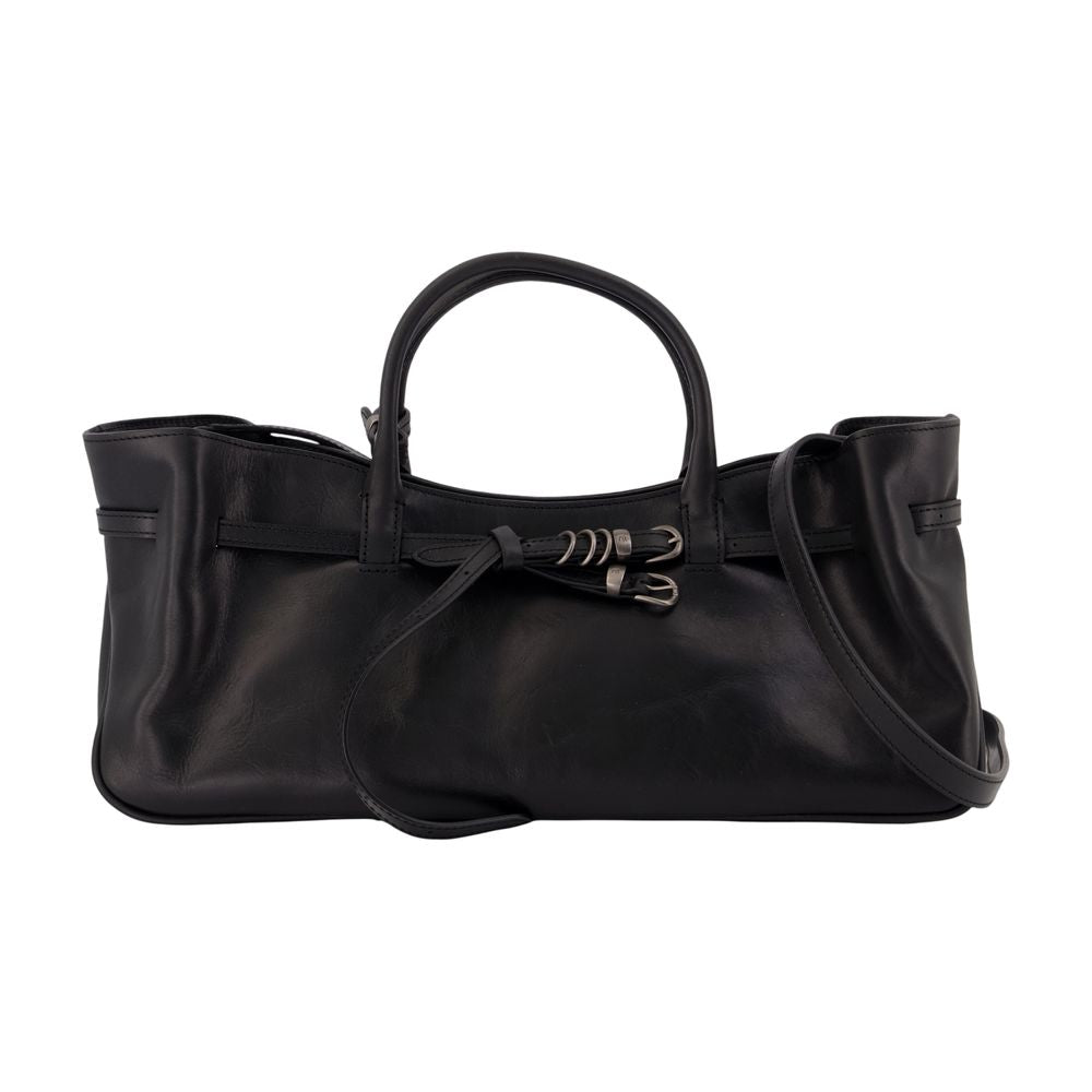 Margesherwood Leather Ruched Shoulder Bag — Black