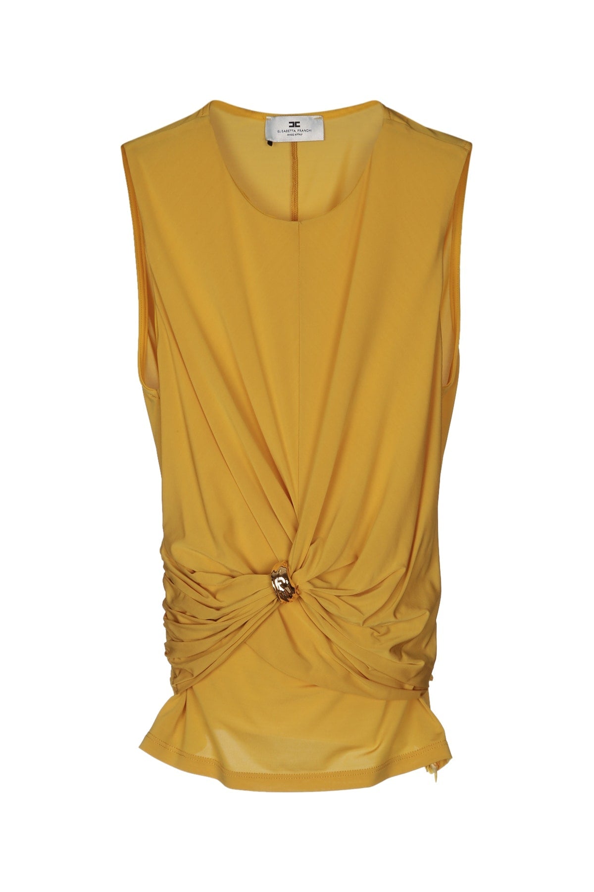 Elisabetta Franchi Gathered Viscose Tank Top — Yellow