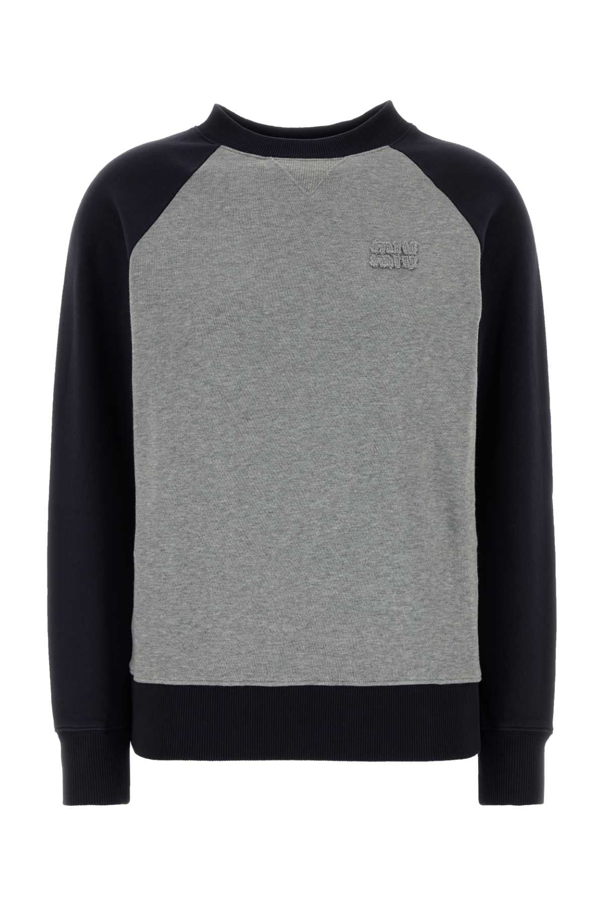 Miu Miu Color-Block Cotton Sweatshirt — Gray