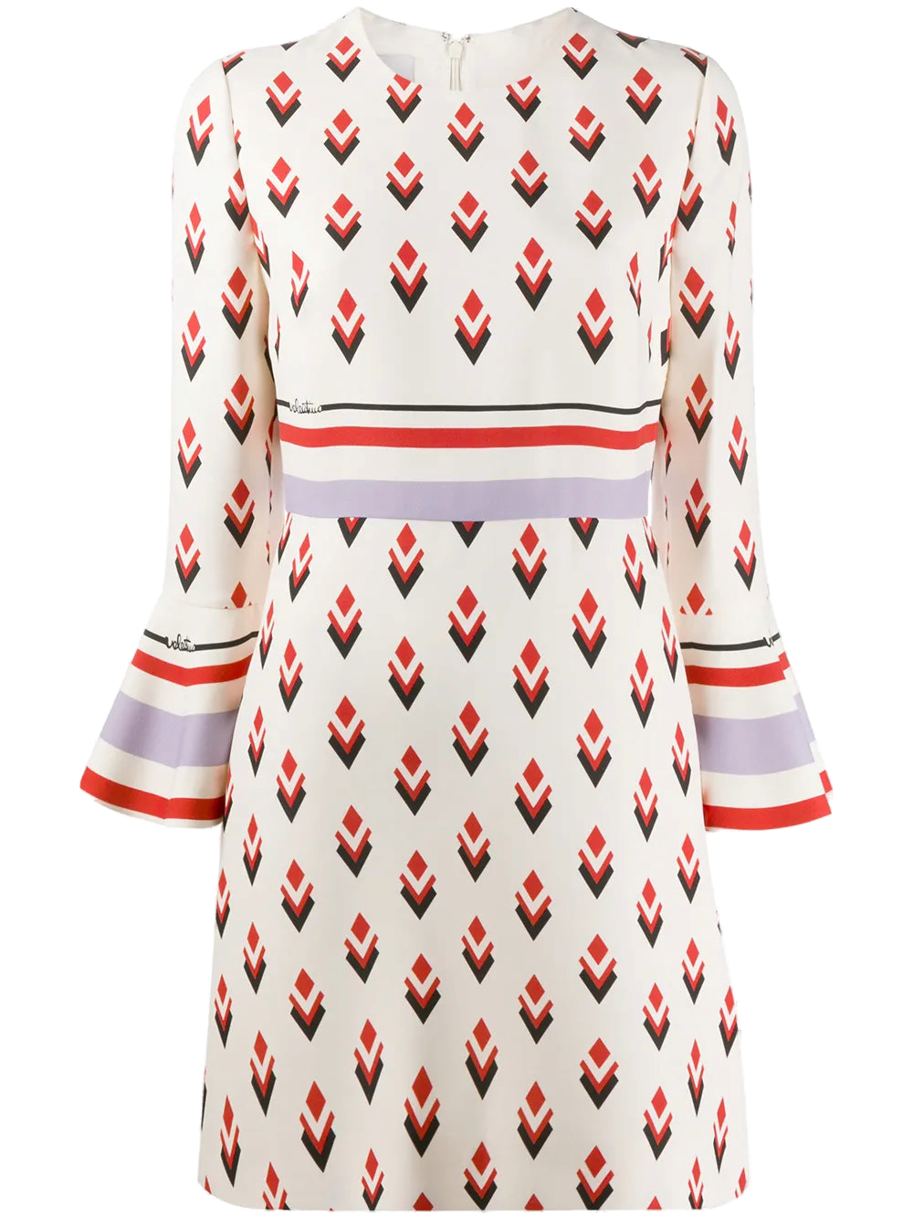 Valentino Geometric-Print Dress — Beige