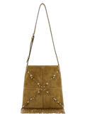 Valentino Garavani Studded Suede Shoulder Bag — Beige