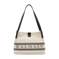 Balmain Canvas Striped Shoulder Bag — Beige