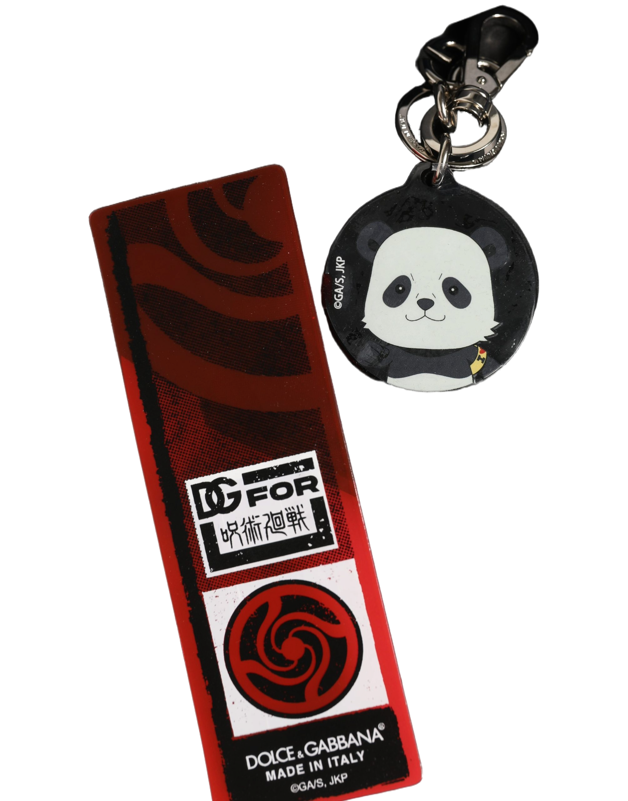 Black Kaisen Panda Chibi Charm Metal Keychain Keyring Polyester Zamak Steel Brass Accessory