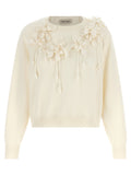 Alberta Ferretti 3D Floral-Embroidered Virgin Wool Sweater — White