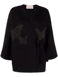 Valentino Butterfly-Embroidered Wrap Jacket — Black