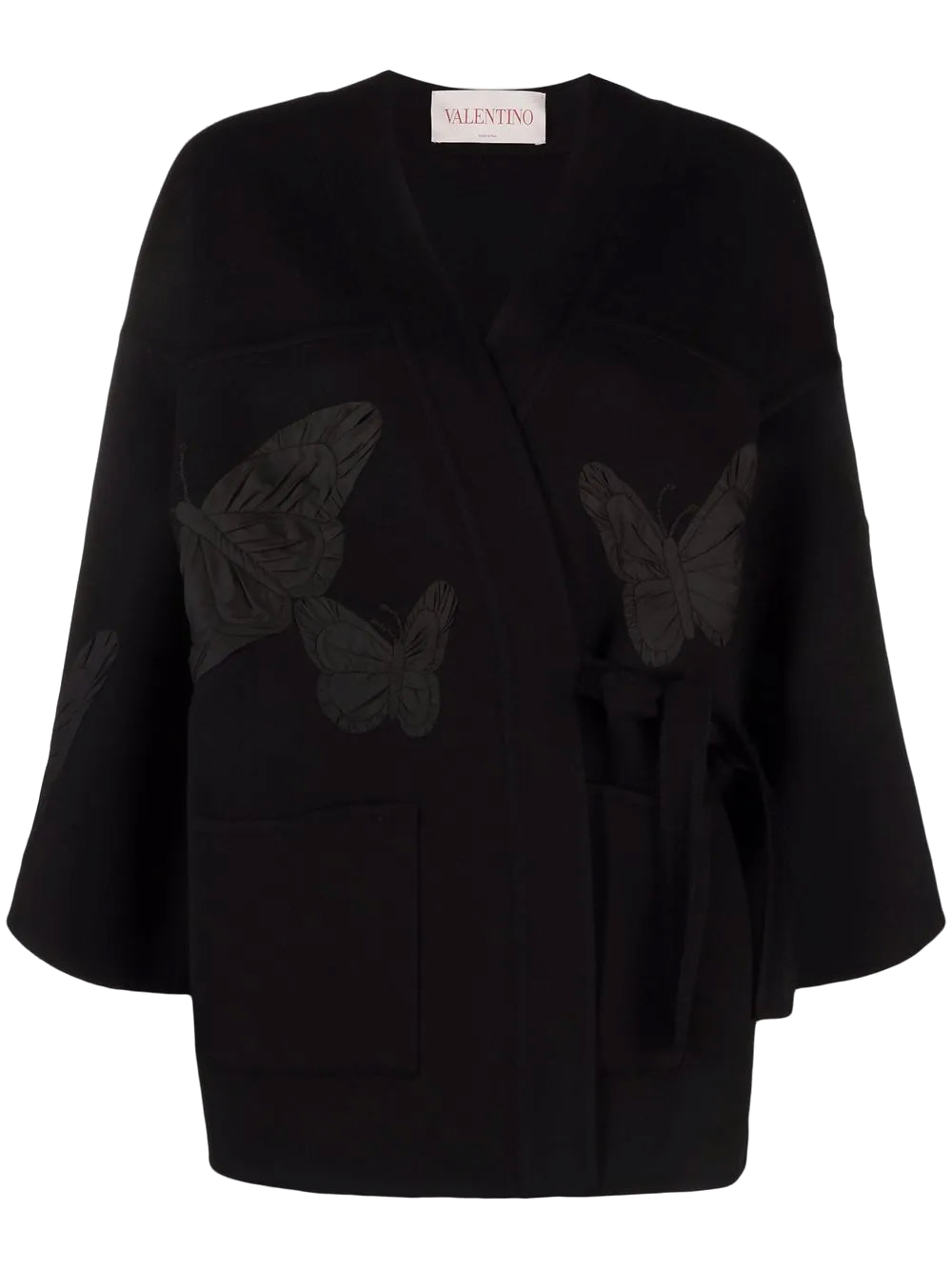 Valentino Butterfly-Embroidered Wrap Jacket — Black