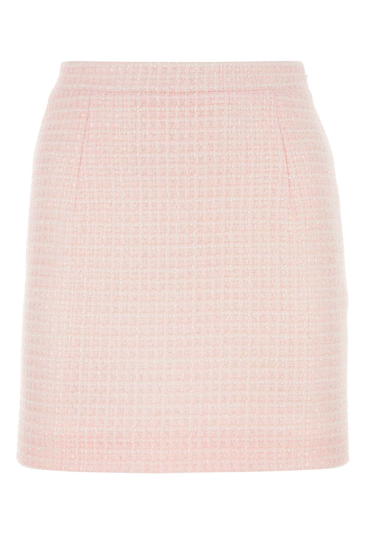 Alessandra Rich Tailored Nylon Tweed Skirt — Pink