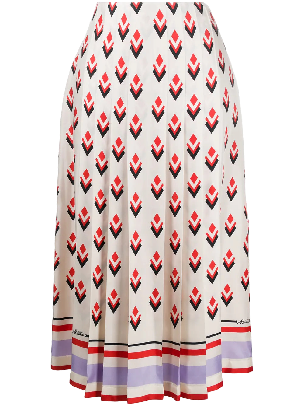 Valentino Pleated Geometric-Print Skirt — Multicolor