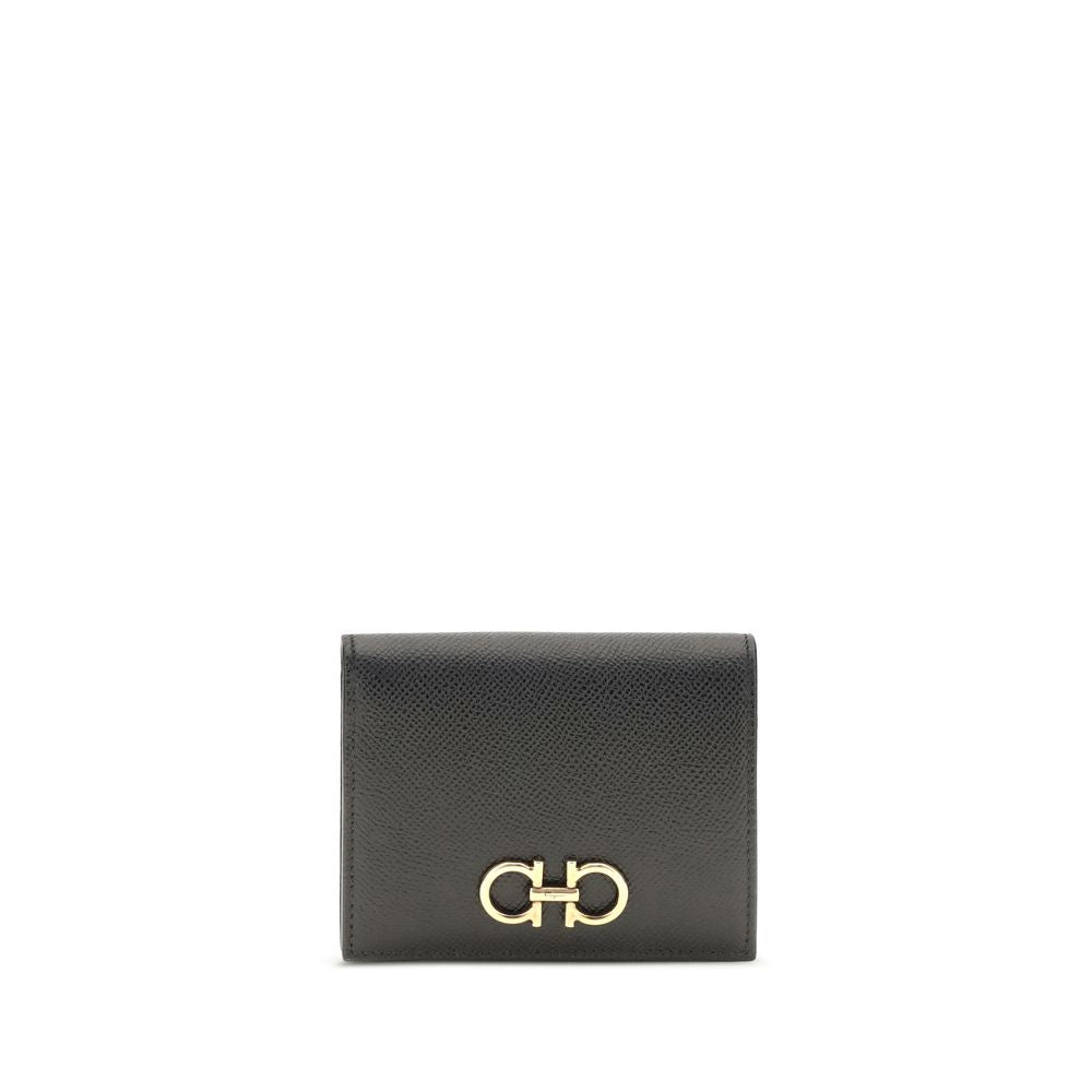 Ferragamo Gancini Logo Calf Leather Wallet — Black