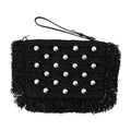 Rabanne Studded Raffia Clutch — Black