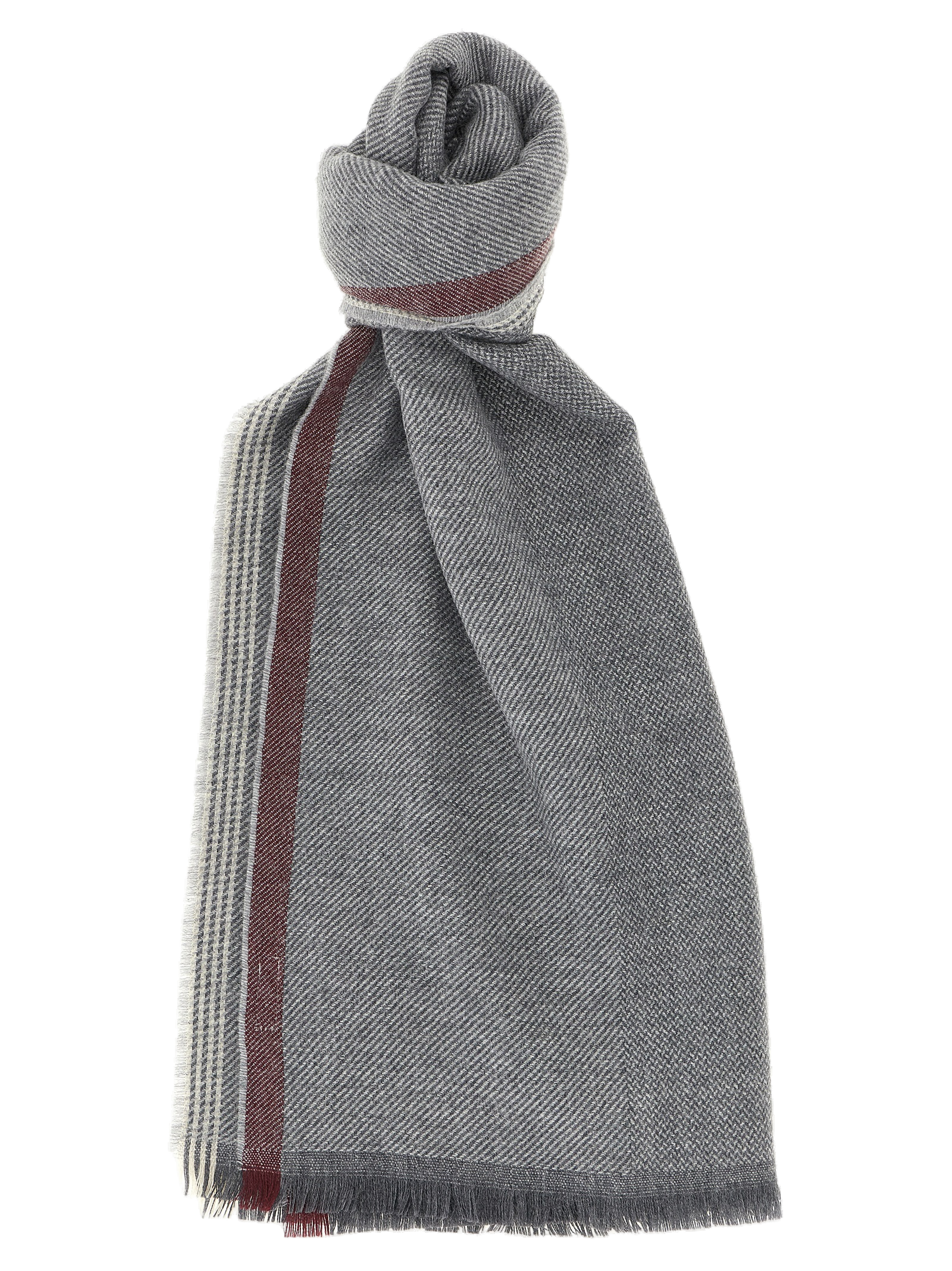 Brunello Cucinelli Diagonal Wool-Cashmere Scarf — Gray