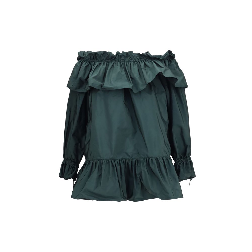 Saint Laurent Ruffled Nylon Poplin Blouse — Green