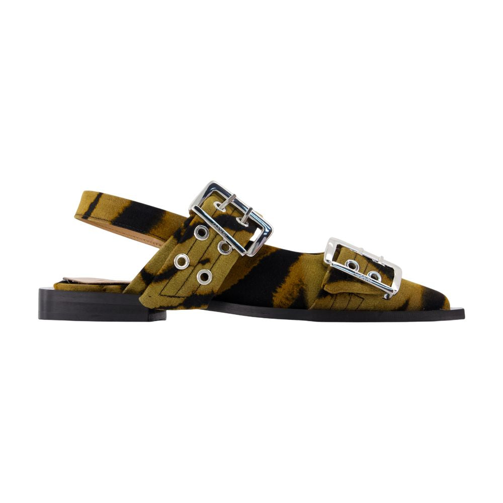 Ganni Buckle Zebra Cotton Flat — Beige