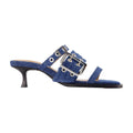 Ganni Buckle-Strap Cotton Heel Mule — Blue