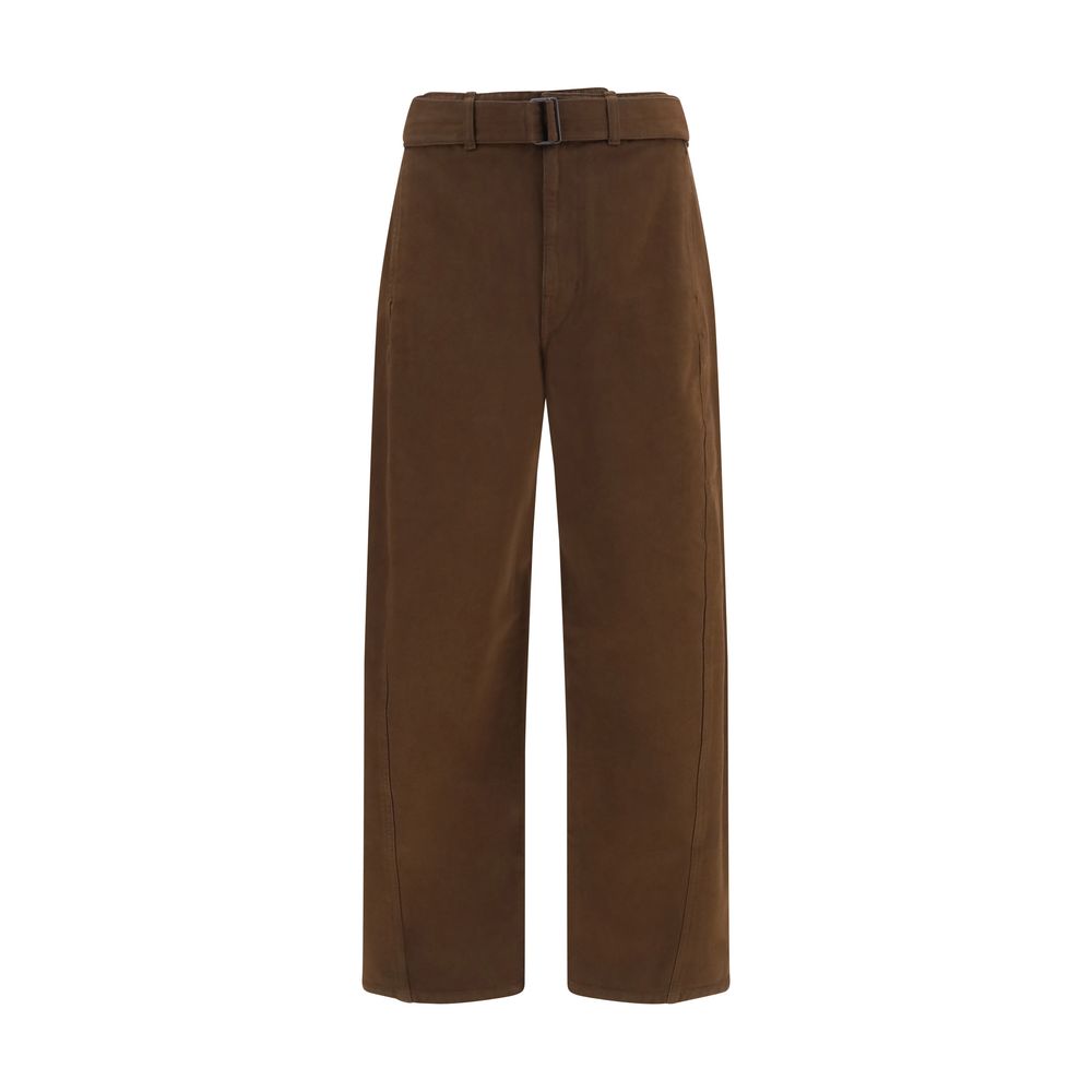 Lemaire Belted Heavy Twill Trousers — Brown