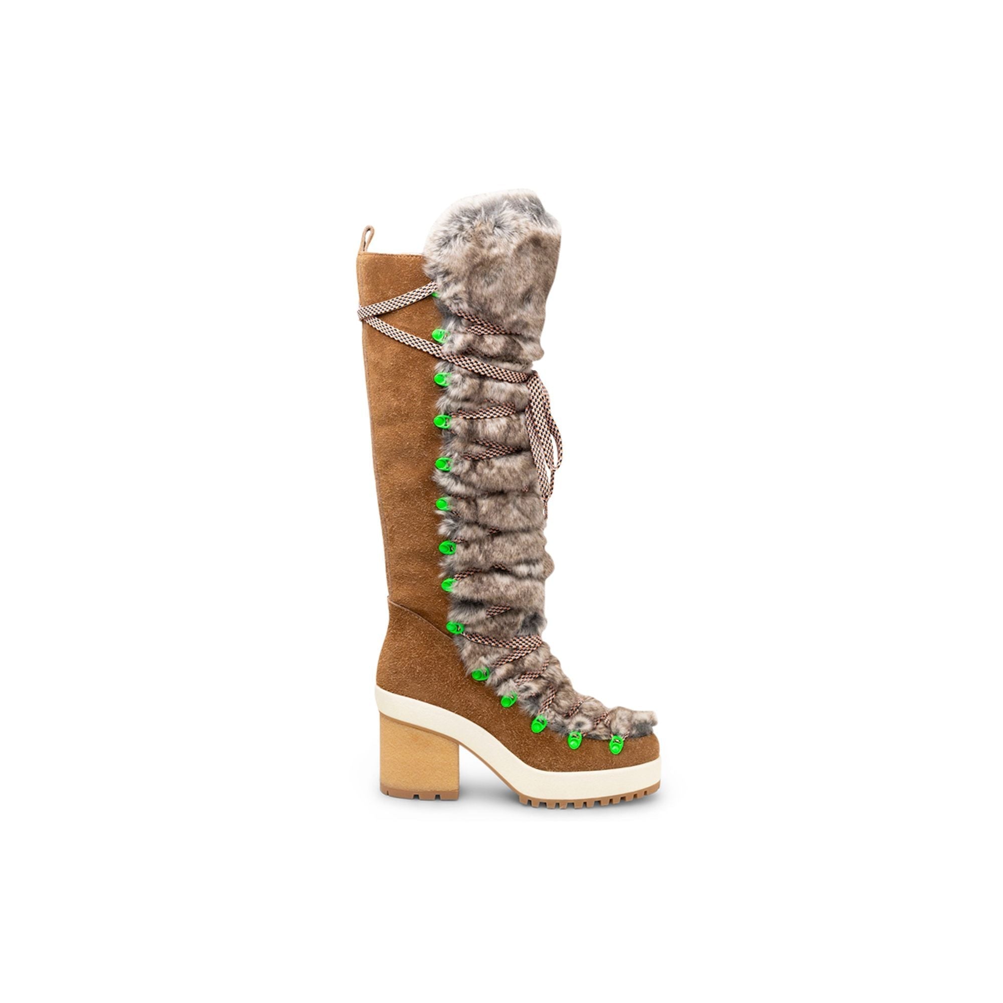 Hogan Fur-Trimmed Lace-Up Boot — Brown