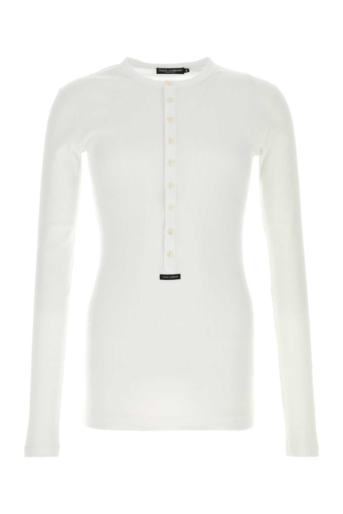 Dolce & Gabbana Ribbed Cotton Henley — White