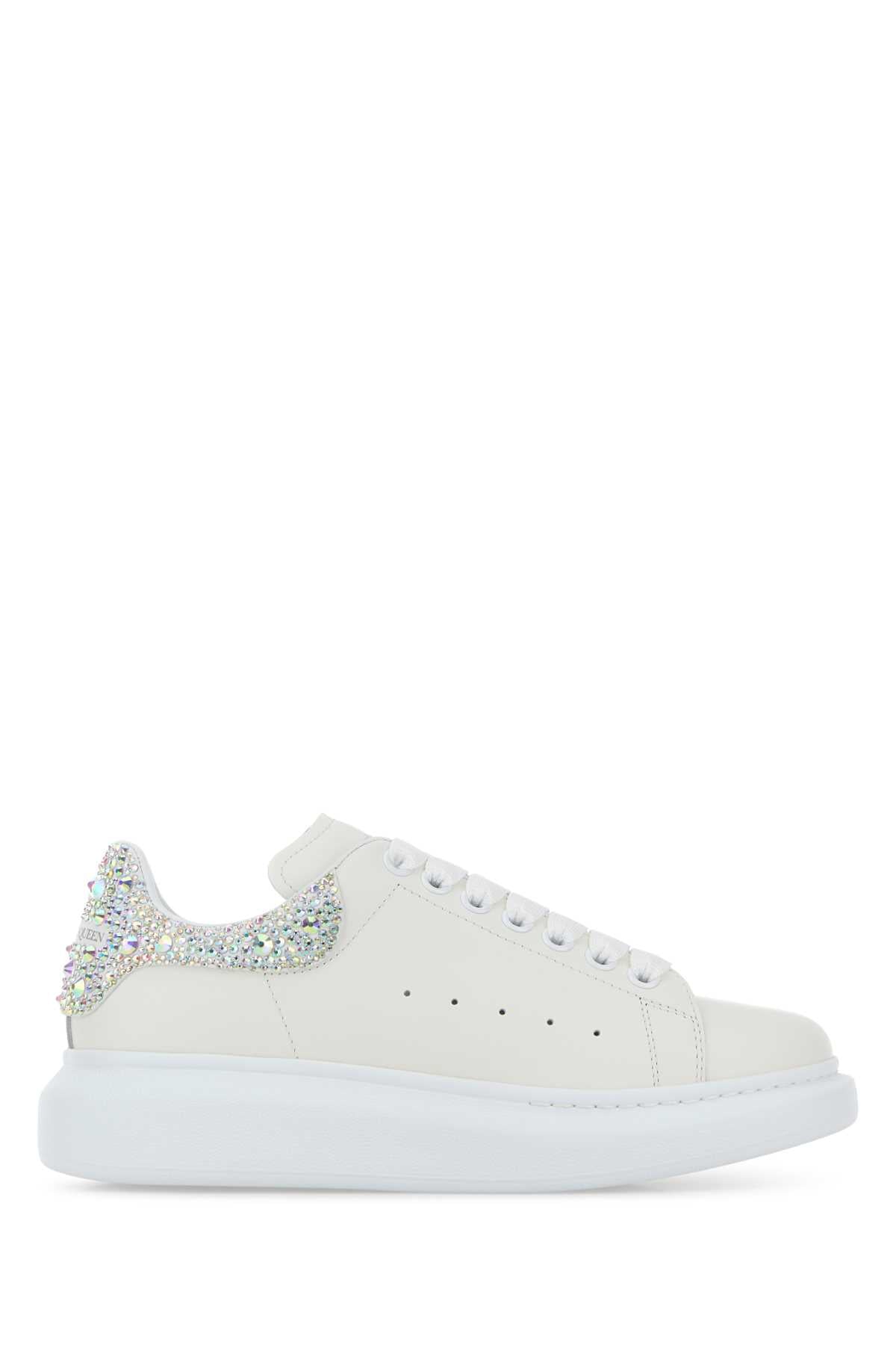 Alexander McQueen Embellished Suede Heel Sneakers — White