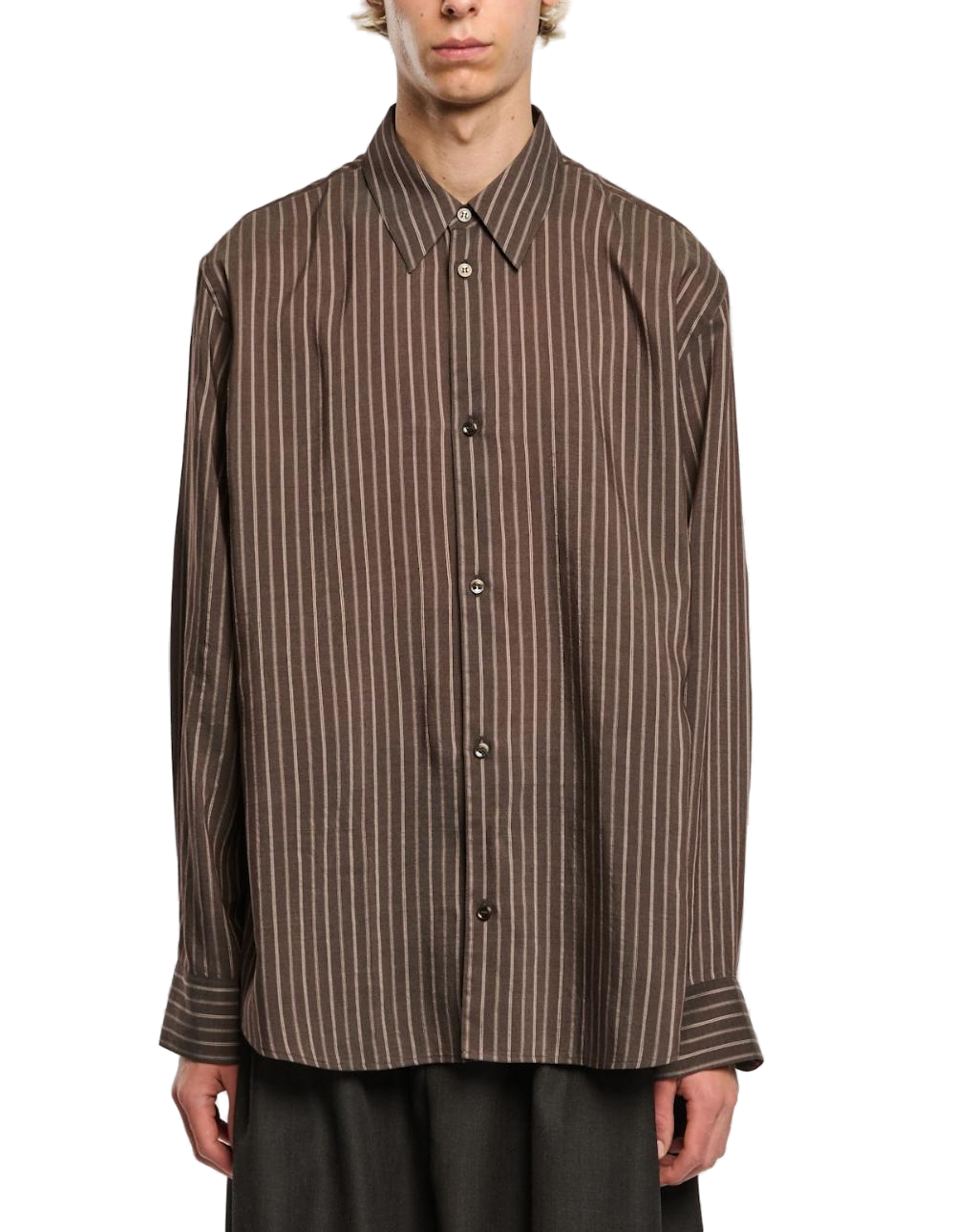 Studio Nicholson Striped Oversized Shirt — Brown