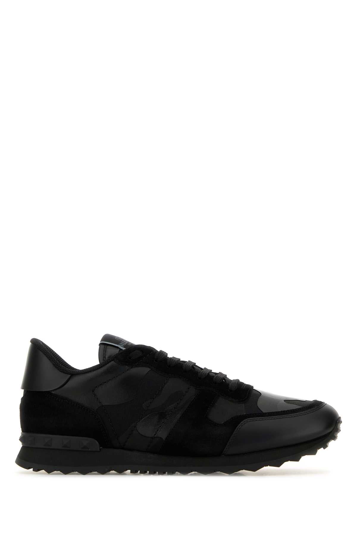 Valentino Garavani Mixed-Fabric Low-Top Sneaker — Black