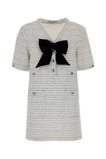 Alessandra Rich Striped Tweed with Bow Dress — White