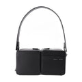 Kara Stacked Leather Shoulder Bag — Black