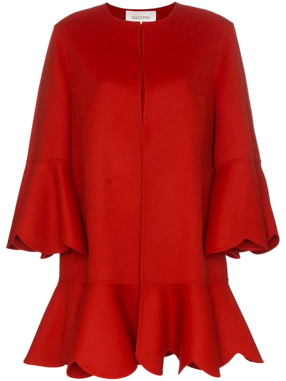 Valentino Ruffled Wool-Cashmere Coat — Red