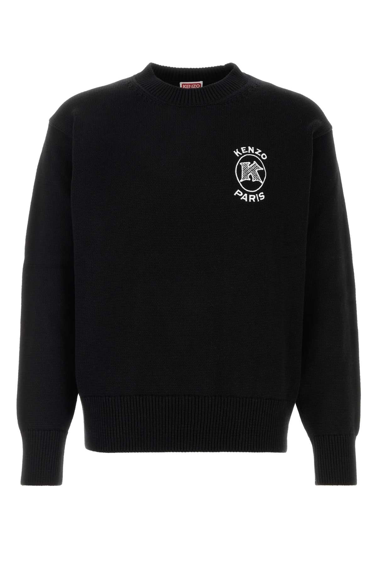Kenzo Logo-Embroidered Cotton Sweater — Black