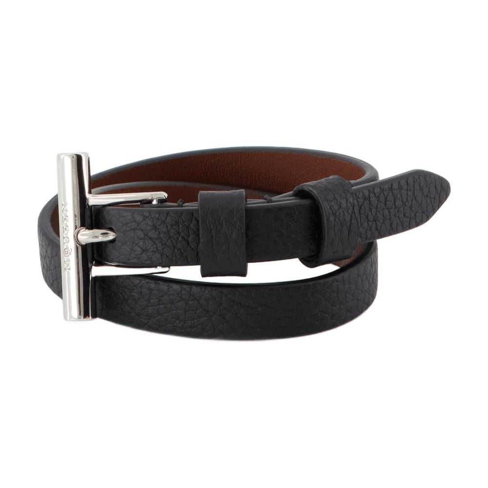 Alexander McQueen Cross-Bar Buckle Leather Belt — Black