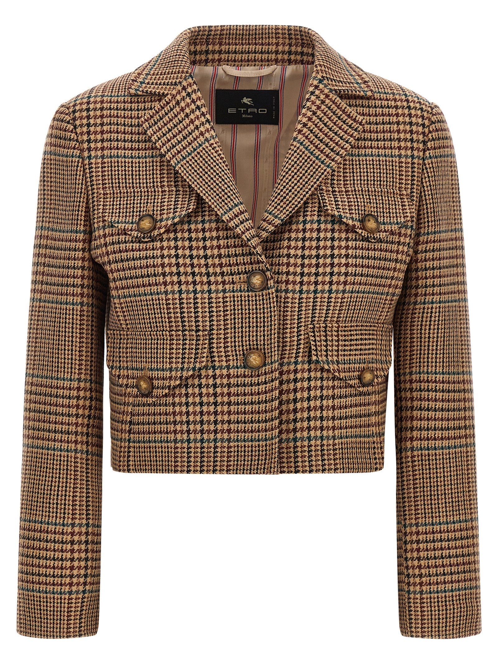 Etro Prince of Wales Wool Blazer — Brown